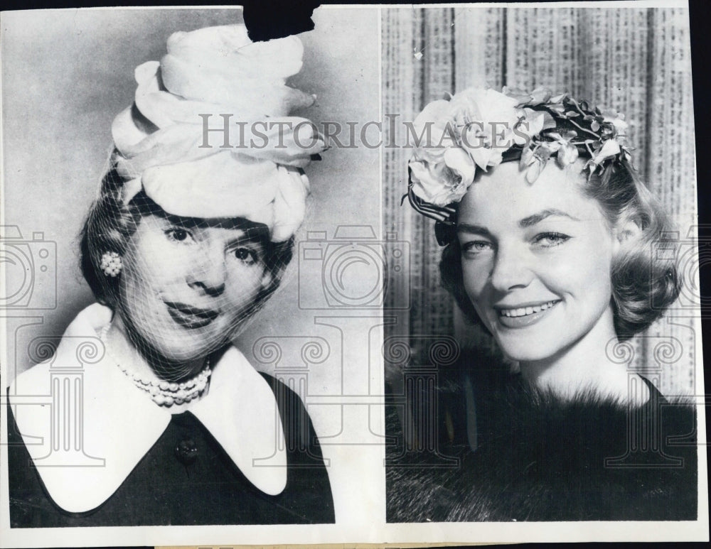 1957 Press Photo Mrs Cornelius Vanderbuilt Whitney and Actress Lauren Bacall - Historic Images