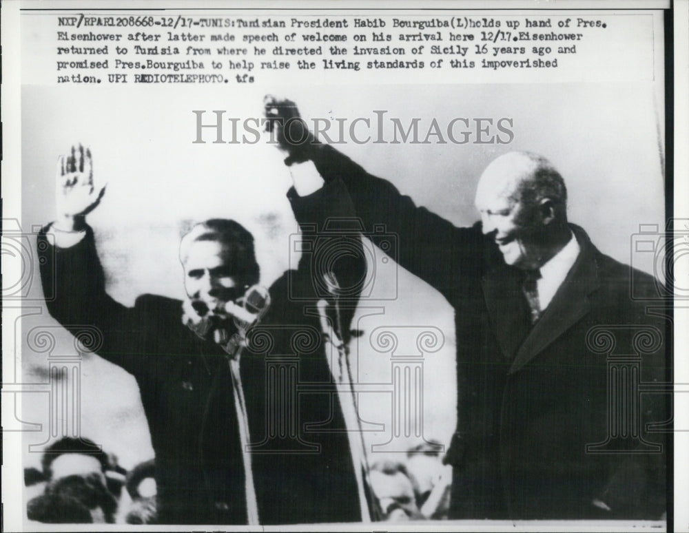 1959 Tunis President Habib Bourguiba welcomes President Eisenhower - Historic Images