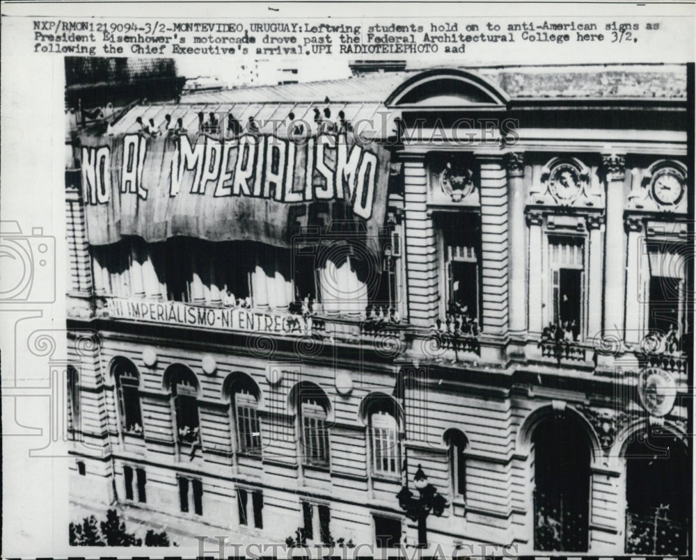 1960 Uruguay students protest as Eisenhower&#39;s motorcade drove past - Historic Images