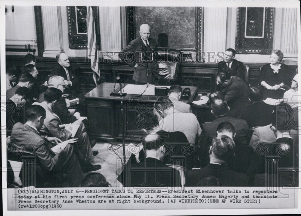 1960 Press Photo President Dwight Eisenhower Reporters Press Conference James - Historic Images