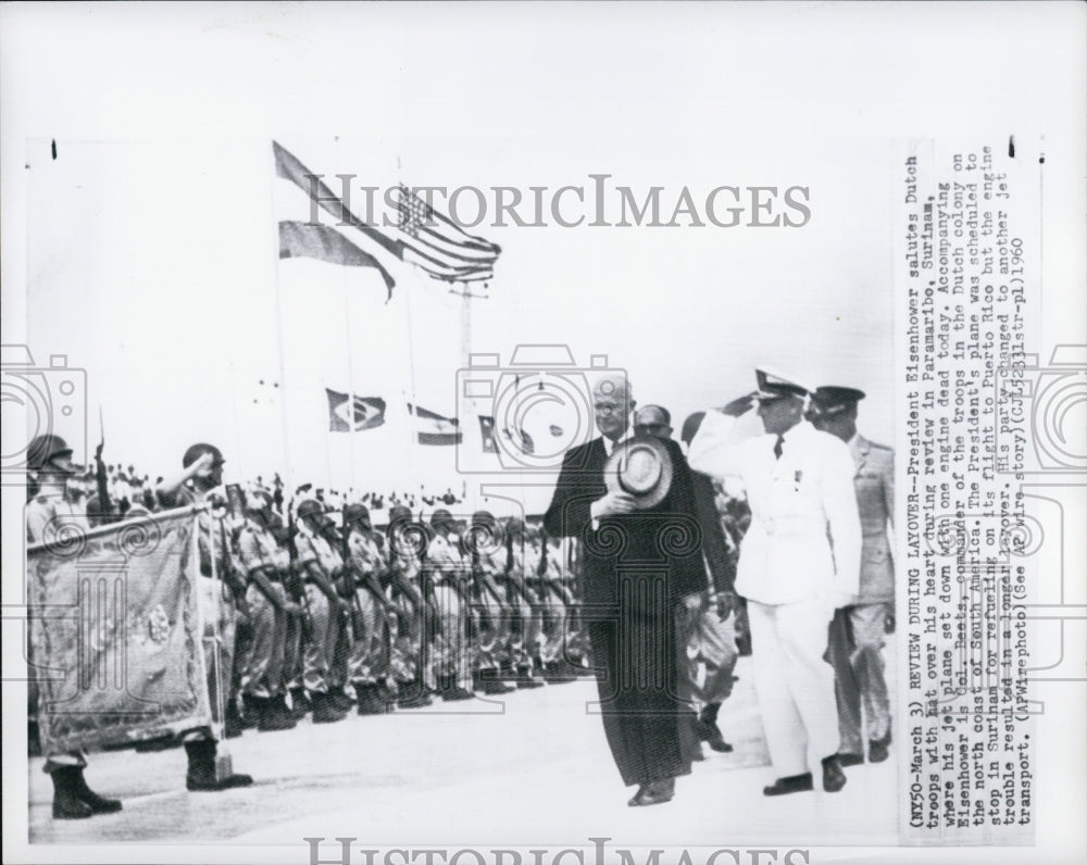 1960 Pres.Eisenhower salutes Dutch Troops - Historic Images