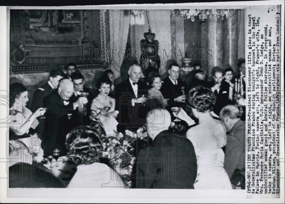 1959 Press Photo President Eisenhower Makes Toast To Generalissimo Franco - Historic Images