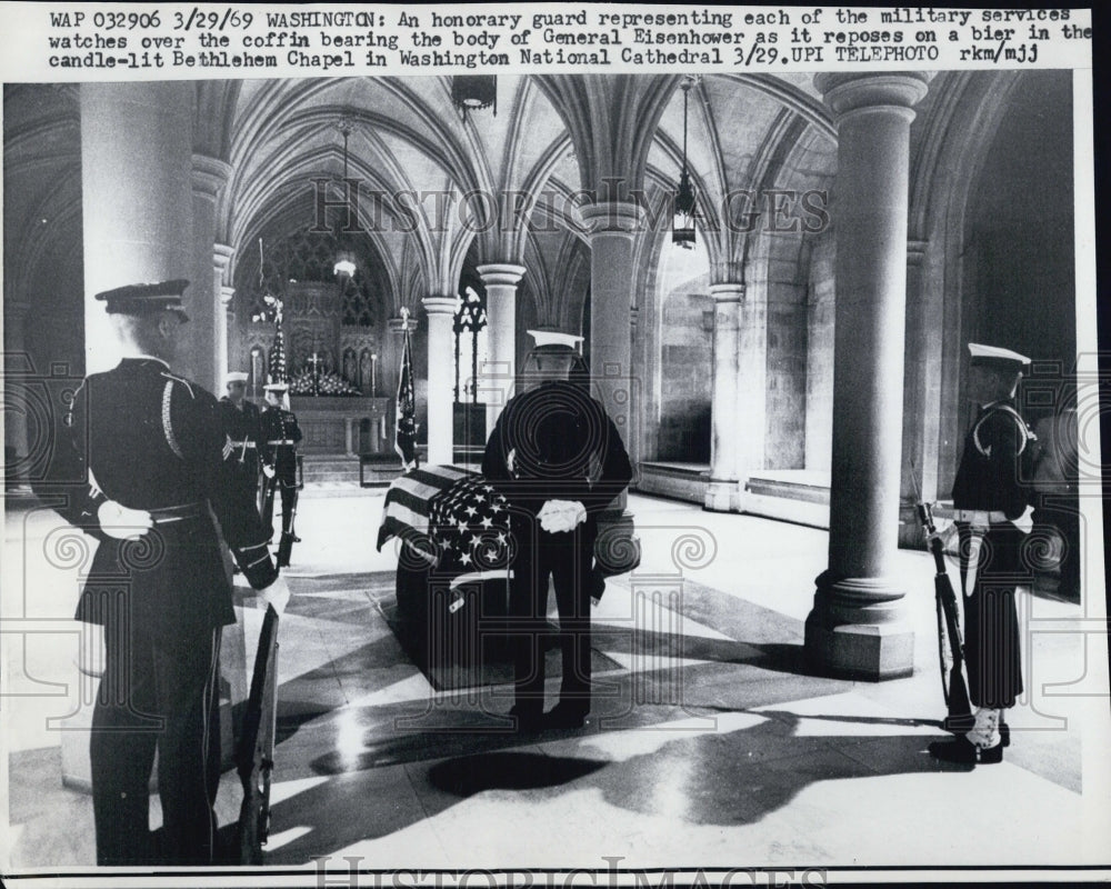 1969 Honorary Guard Oversees Coffin Gen. Eisenhower Bier Chapel - Historic Images