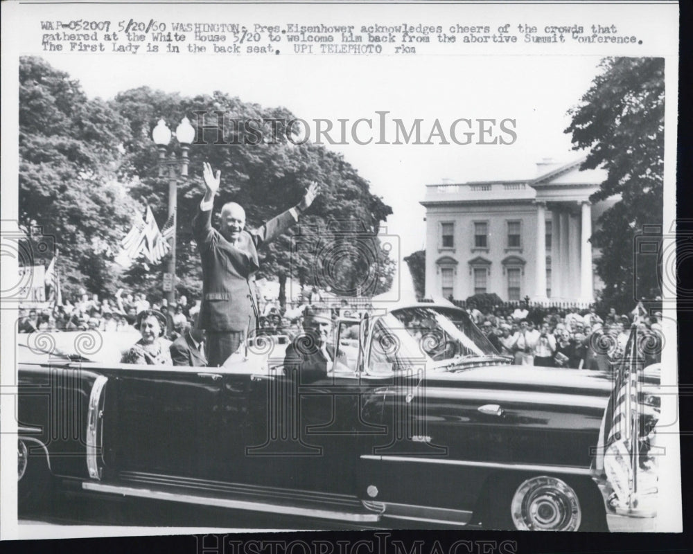 1960 Ike waves to the Crowds that greeted his return. the first lady - Historic Images