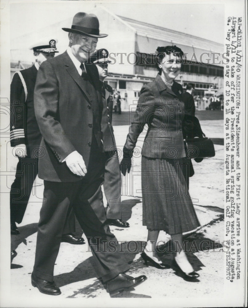 1960 Pres. Eisenhower &amp; the first Lady at Washington Airport - Historic Images