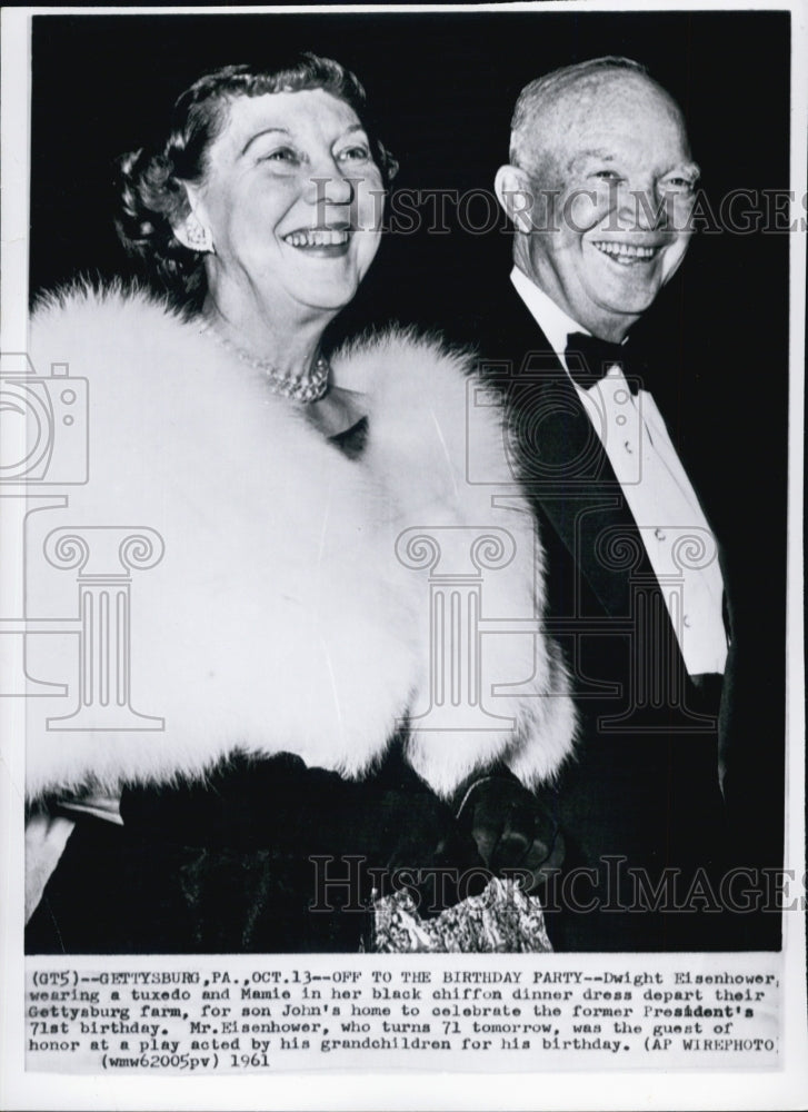1961 Dwight Eisenhower and Mamie to celebrate his 71st Birthday - Historic Images