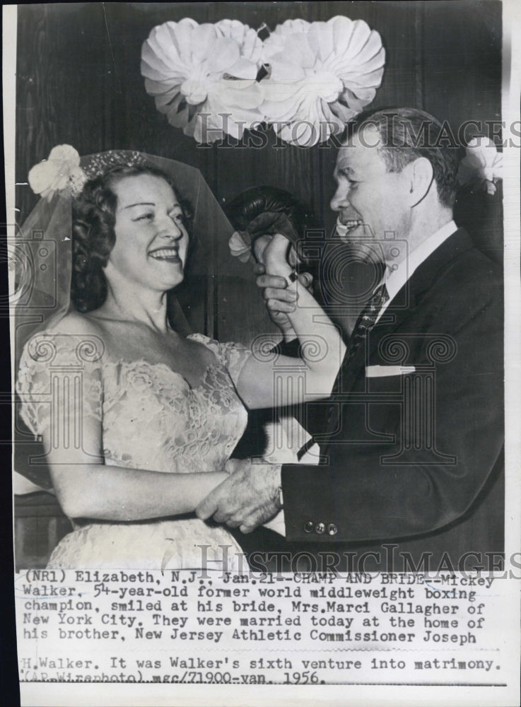 1956 Mickey Walker &amp; bride Mrs. Marci Gallagher Wedding - Historic Images