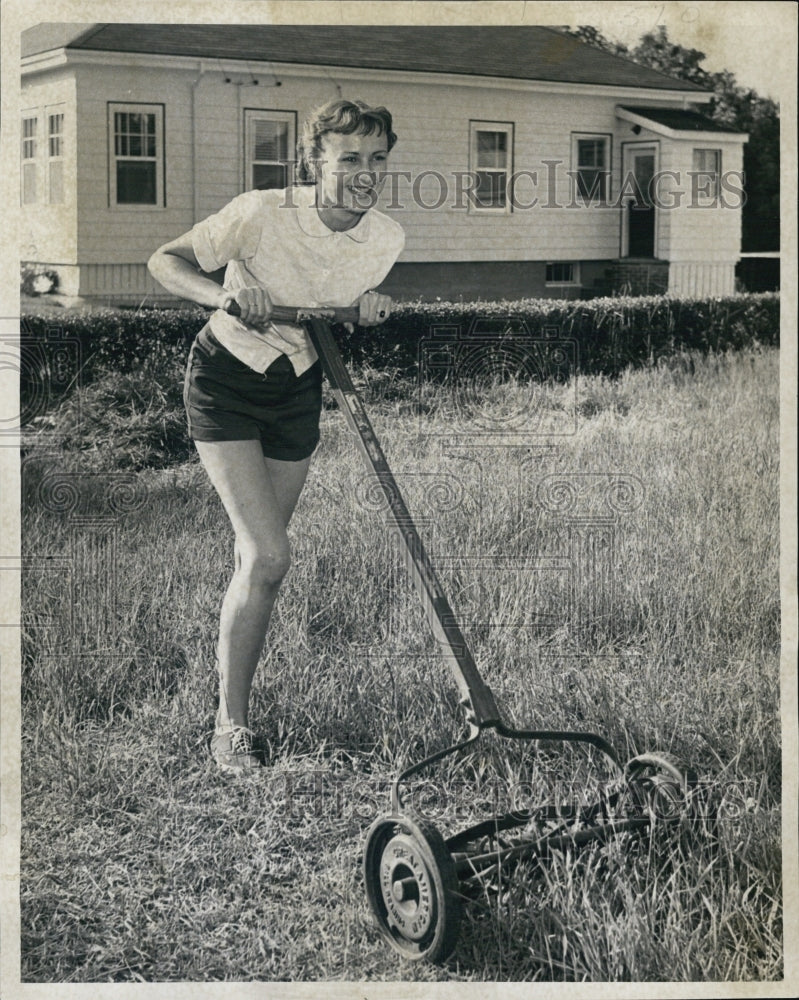 1952 Beverly Ely Mows Grass - Historic Images