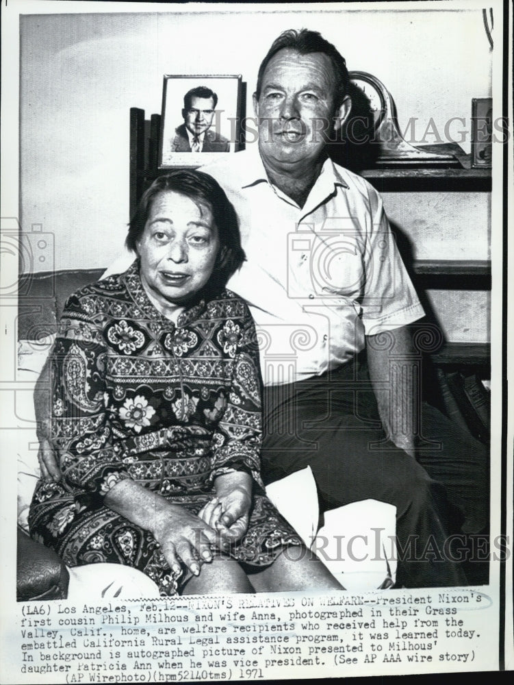 1971 Press Photo Phillip and Anne Milhouse, Nixon&#39;s Relatives, on Welfare - Historic Images