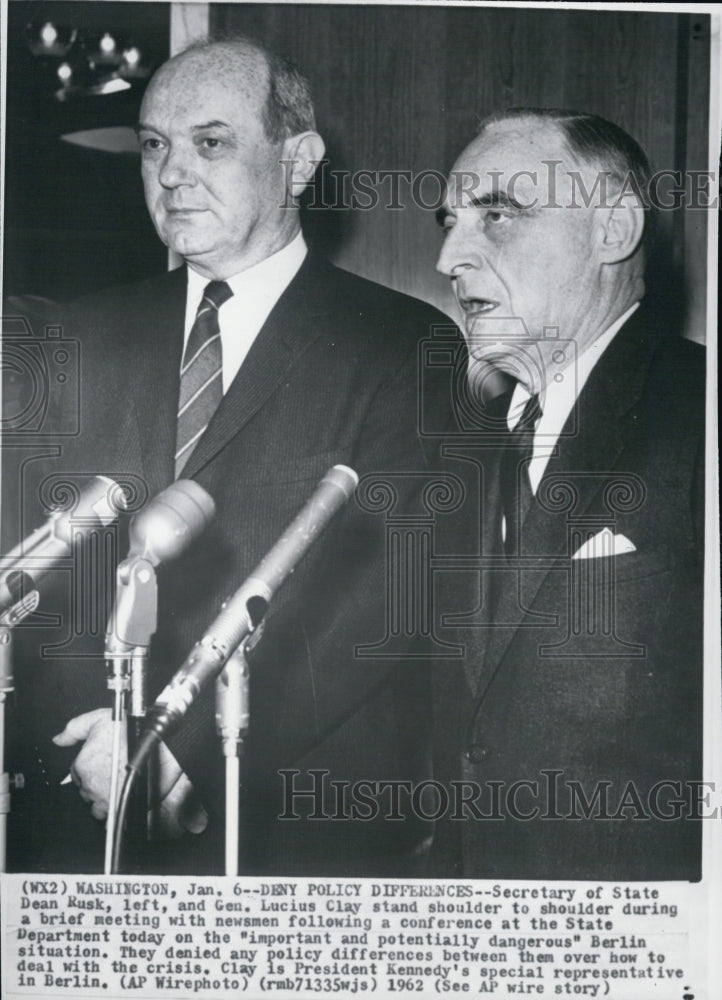 1962 Press Photo Secretary State Dean Rusk General Lucius Clay State Department - Historic Images