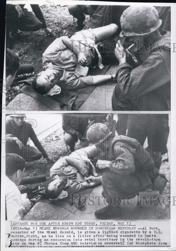 1965 Press Photo Al Burt Miami Herald Reporter Smoking After Being Wounded - Historic Images