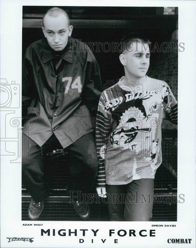 Press Photo "Mighty Force Dive" Band Members Adam West & Simeon Davies - Historic Images