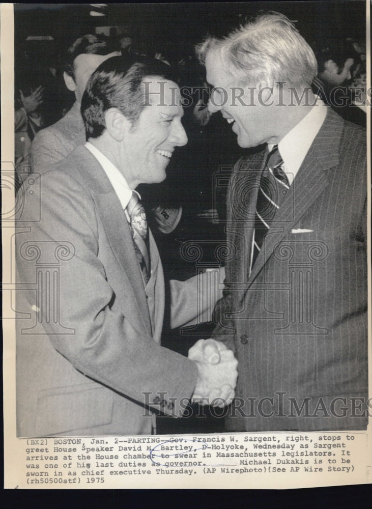 1975 Press Photo David Bartley Massachusetts House Speaker & Gov Sargent - Historic Images