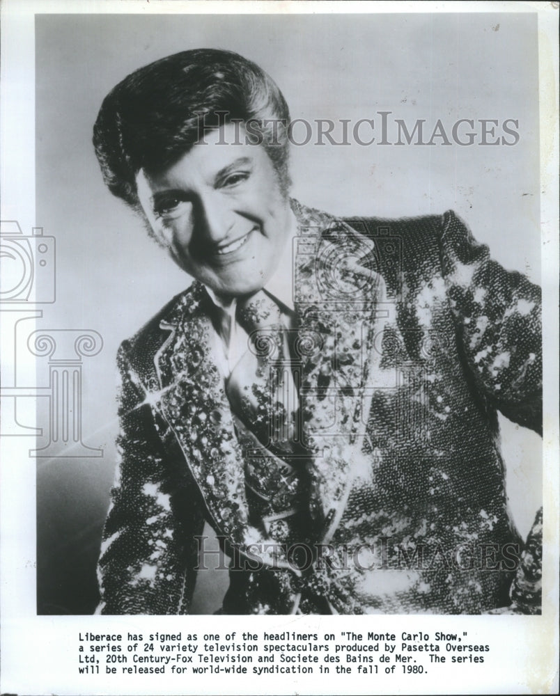 1980 Press Photo Liberace has Signed as one of the Headliners - Historic Images