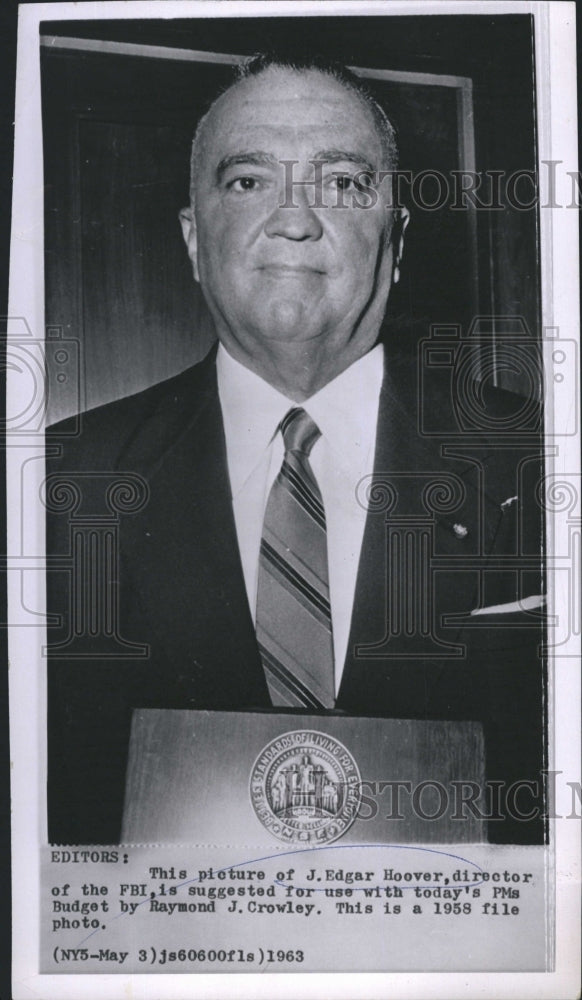 1963 Press Photo Edgar Hoover Director of the Federal Bureau of Investigation - Historic Images