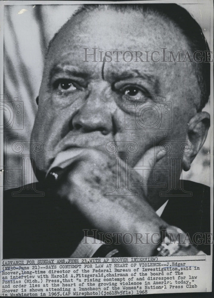 1968 Press Photo Edgar Hoover Director of the Federal Bureau of Investigation - Historic Images