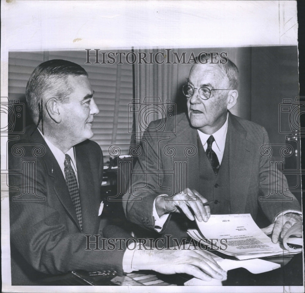 1956 Press Photo Secretary of State John Foster Dulles, with Herbert Hoover Jr. - Historic Images