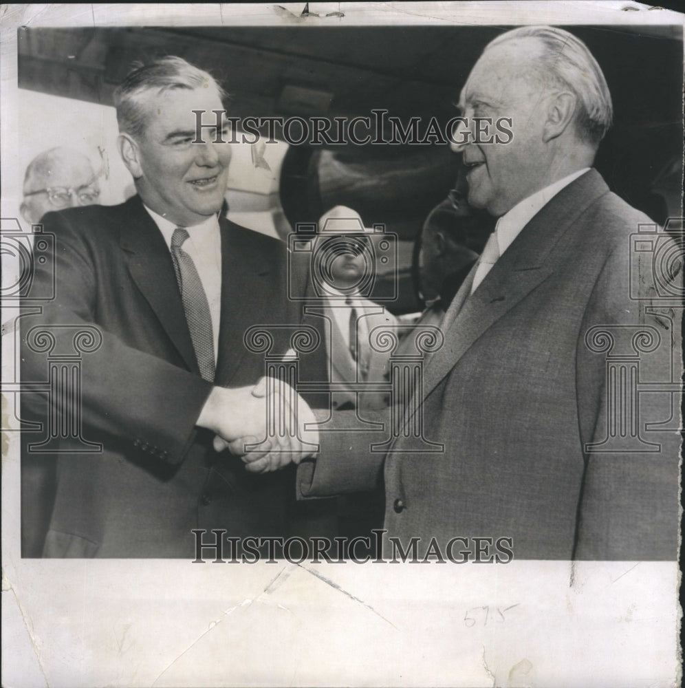1956 Press Photo Germany's Adenauer Welcomed To US - Konrad and Hoover - Historic Images