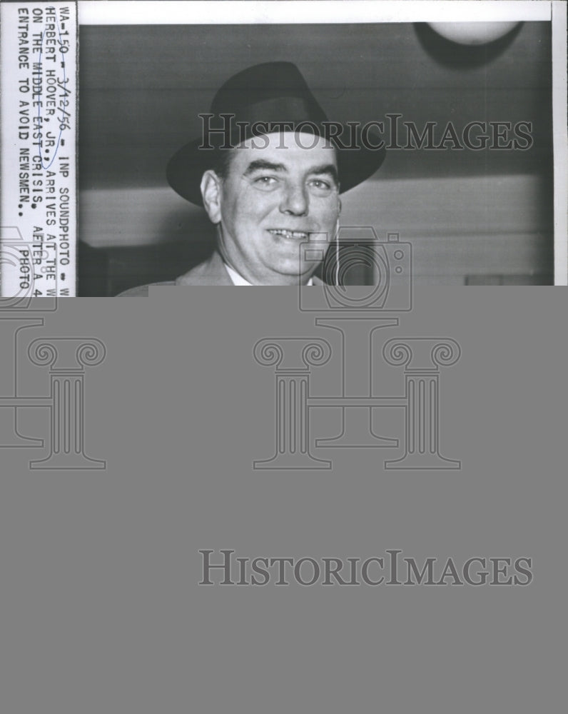 1956 Press Photo Acting Secretary of State Herbert Hoover Jr. Arrives Eisenhow - Historic Images