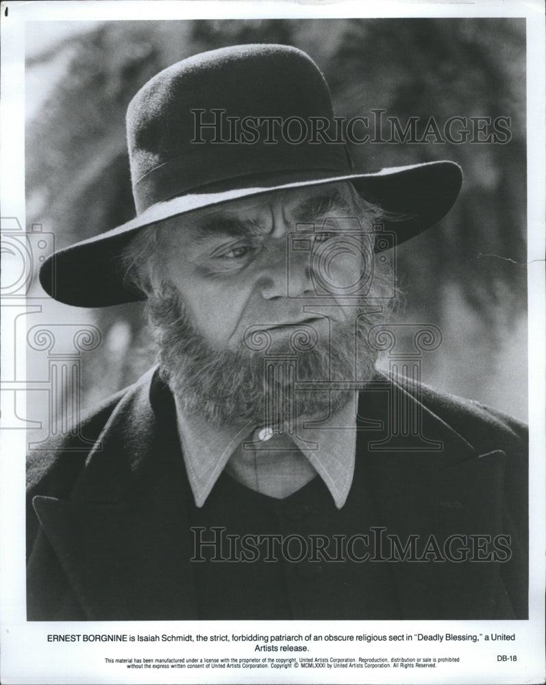 Press Photo ERNEST BORGININE is Isaiah Schmidt, the Strict, in "Deadly Blessing" - Historic Images