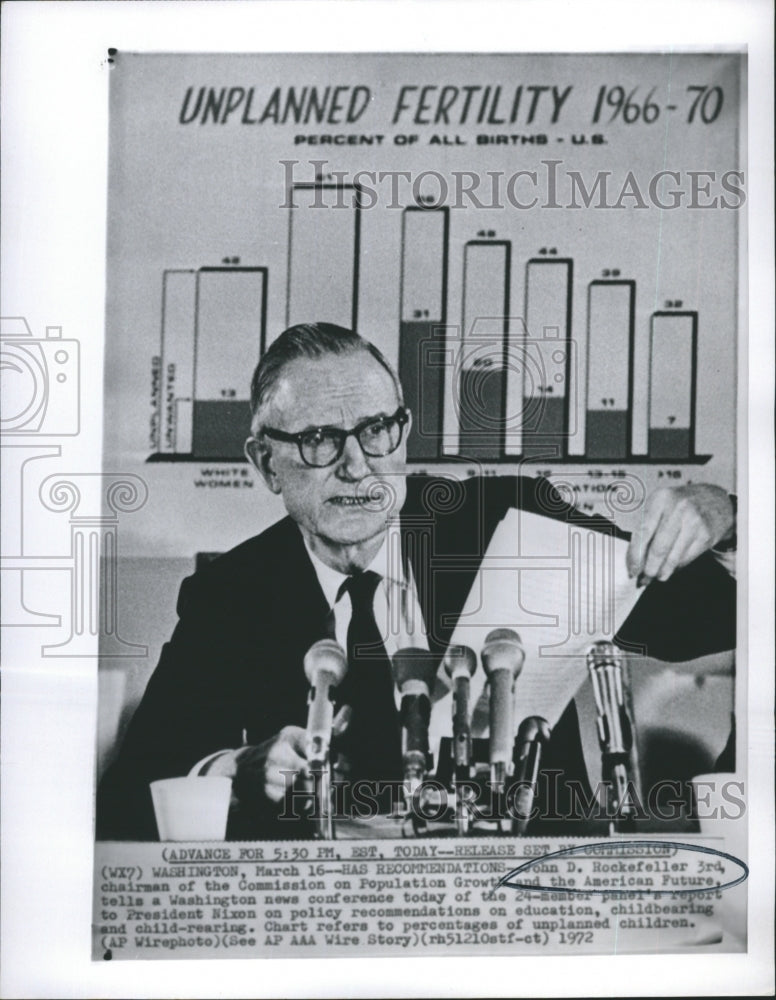 1972 Press Photo John D. Rockefeller Chairman of the Commission of Population - Historic Images