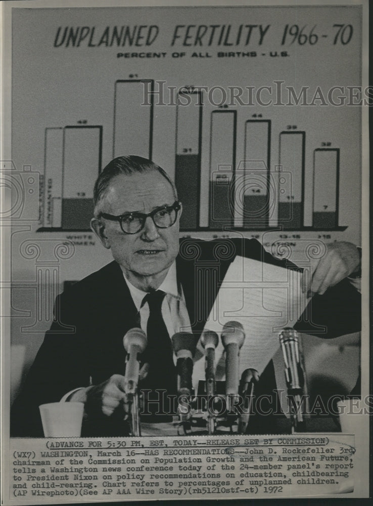 1972 Press Photo John D. Rockefeller Chairman of the Commission on Population - Historic Images