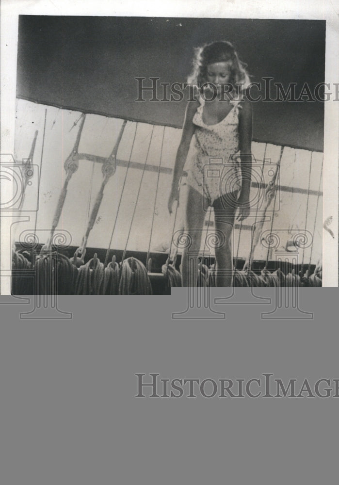 Press Photo Girl Fun with Standing on Tortoise - RSH02655 - Historic Images