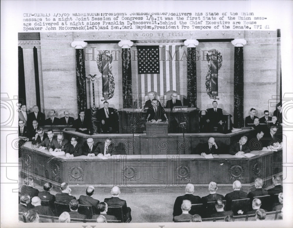 1965 Press Photo President Johnson Delivers his State of The Union Message - Historic Images