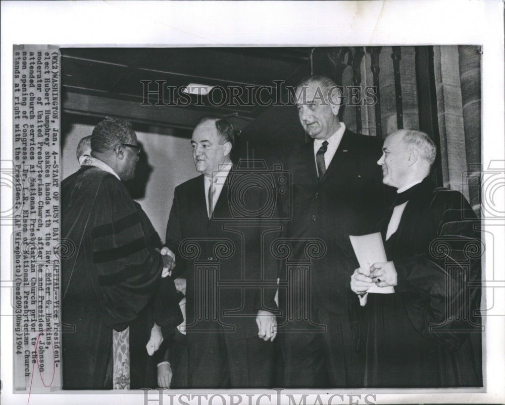 1964 Press Photo Vice President-elect Hubert Hunphrey shakes Hands with Edler - Historic Images