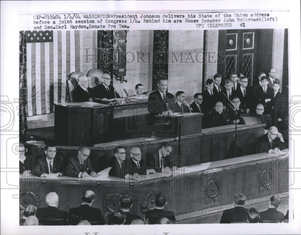 1964 Press Photo President Johnson Delivers His State of Union of Address - Historic Images