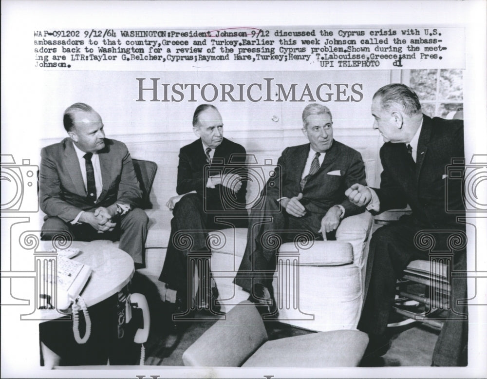 1964 Press Photo President Johnson Discussed Cyprus Crisis With US Ambassadors - Historic Images