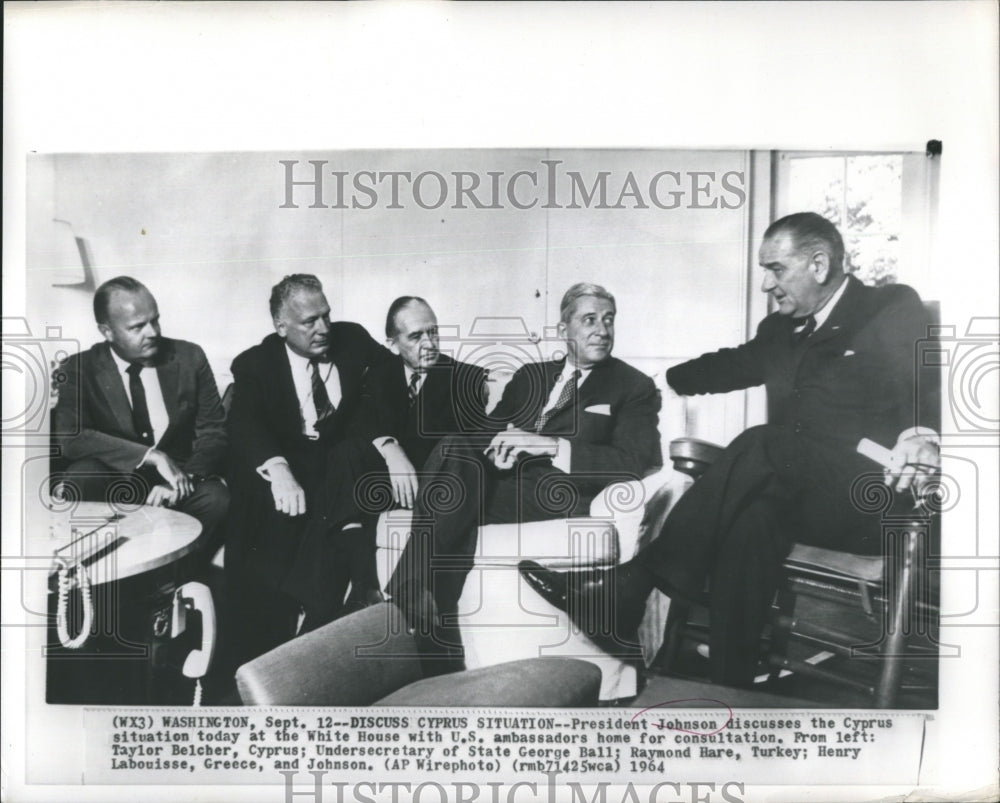 1964 Press Photo President Johnson Discusses the Cypress Situation US Ambassador - Historic Images