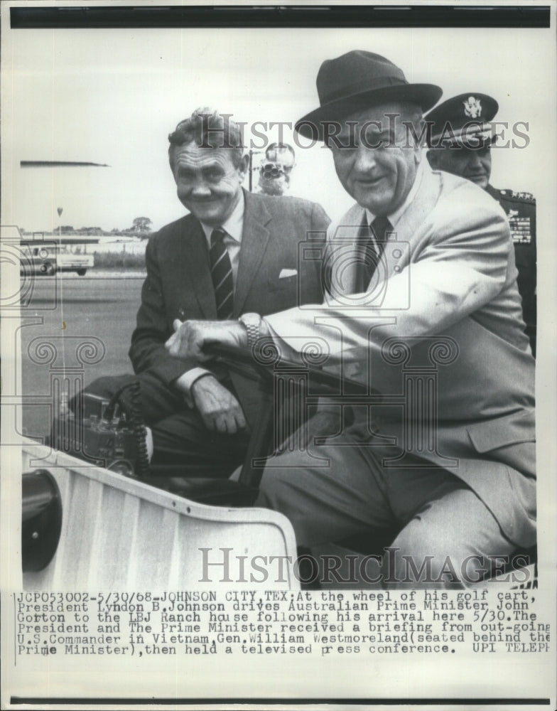 1968 Press Photo President Lundon B. Johnson Drives Australian Prime Minister - Historic Images