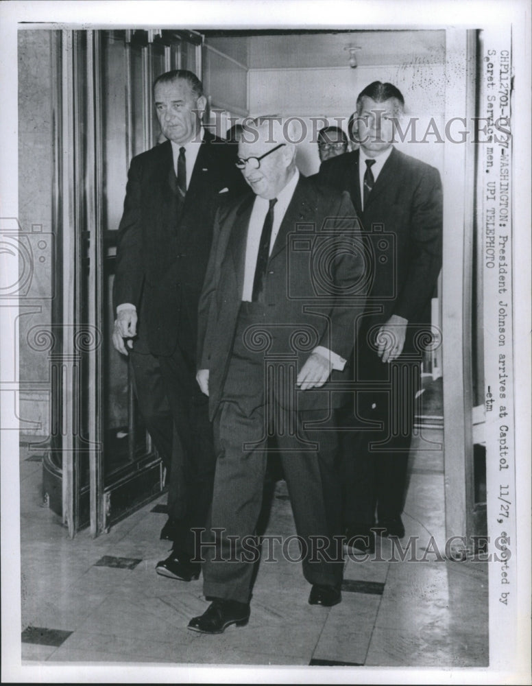 1963 Press Photo President Johnson Arrives at Capitol - Historic Images