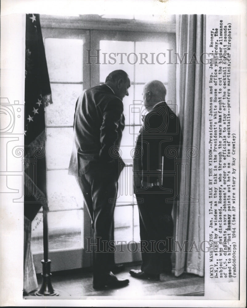 1964 Press Photo President Johnson and Rep. John J. Rooney, Stand by Window - Historic Images