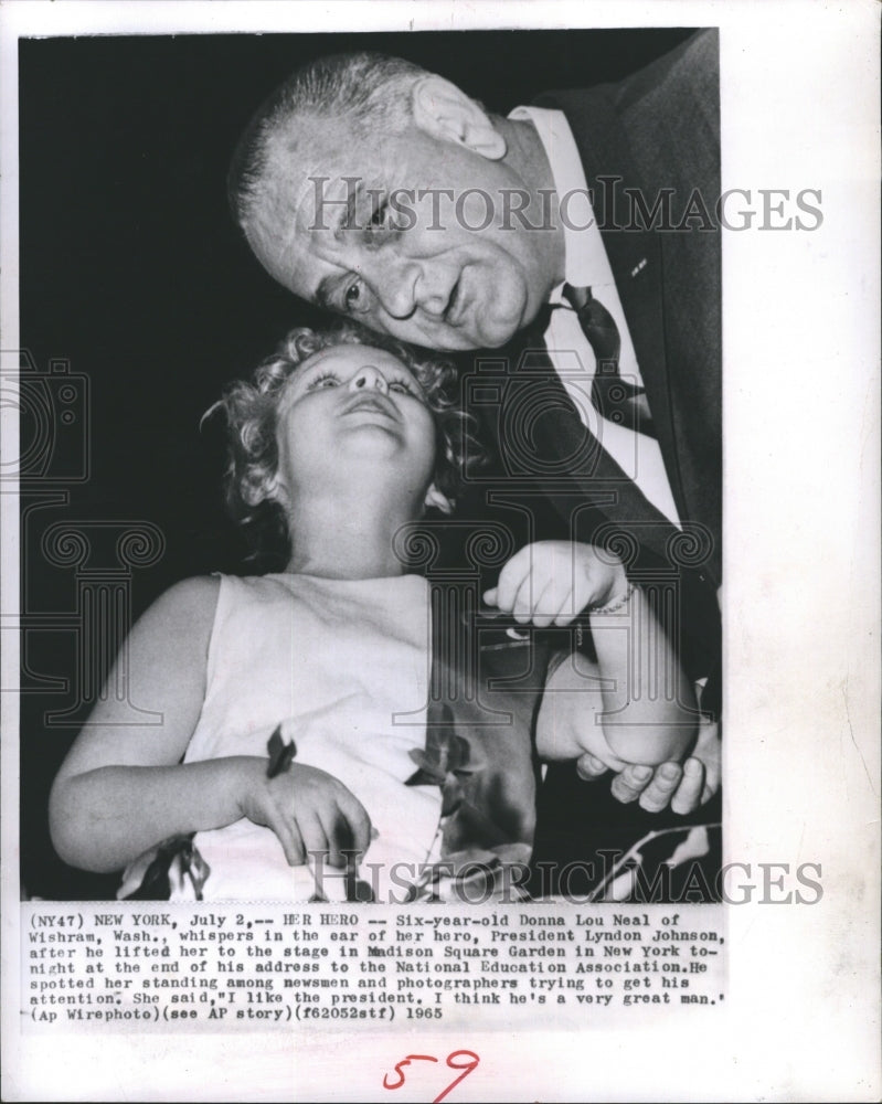 1965 Press Photo Old Donna Lou Neal of Wishers Washington and President Lyndon - Historic Images