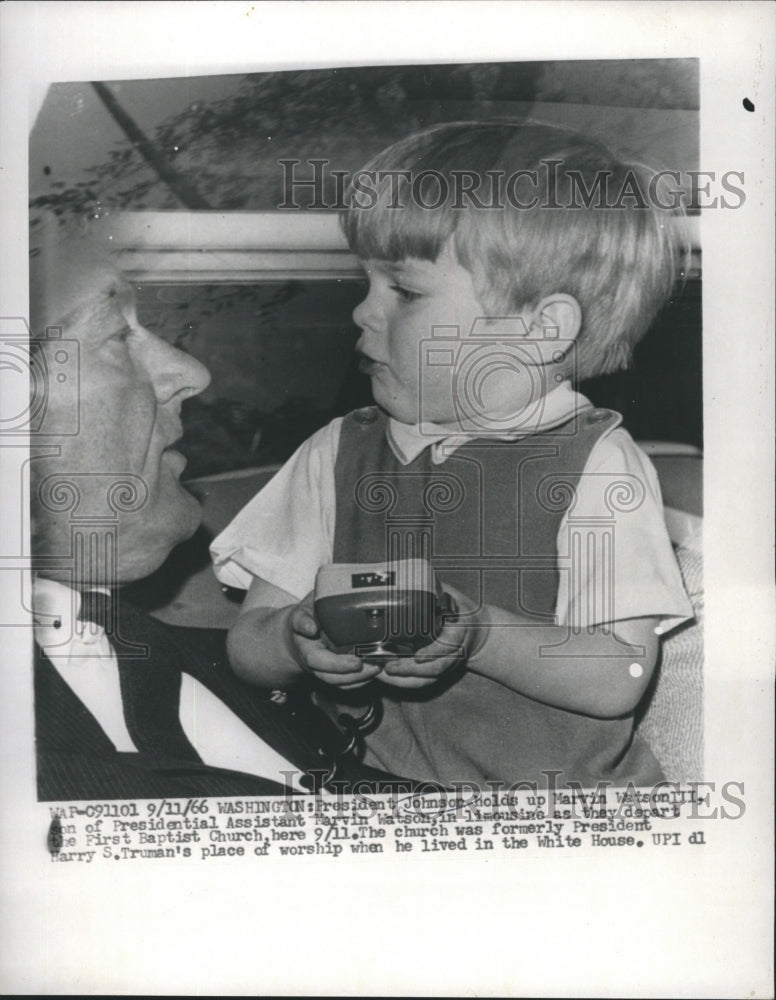 1966 Press Photo President Johnson Holds up Marvin Watson III Son of President - Historic Images