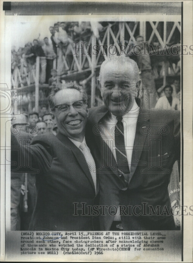 1966 Press Photo President Johnson and President Diaz Ordaz Still Each Other - Historic Images