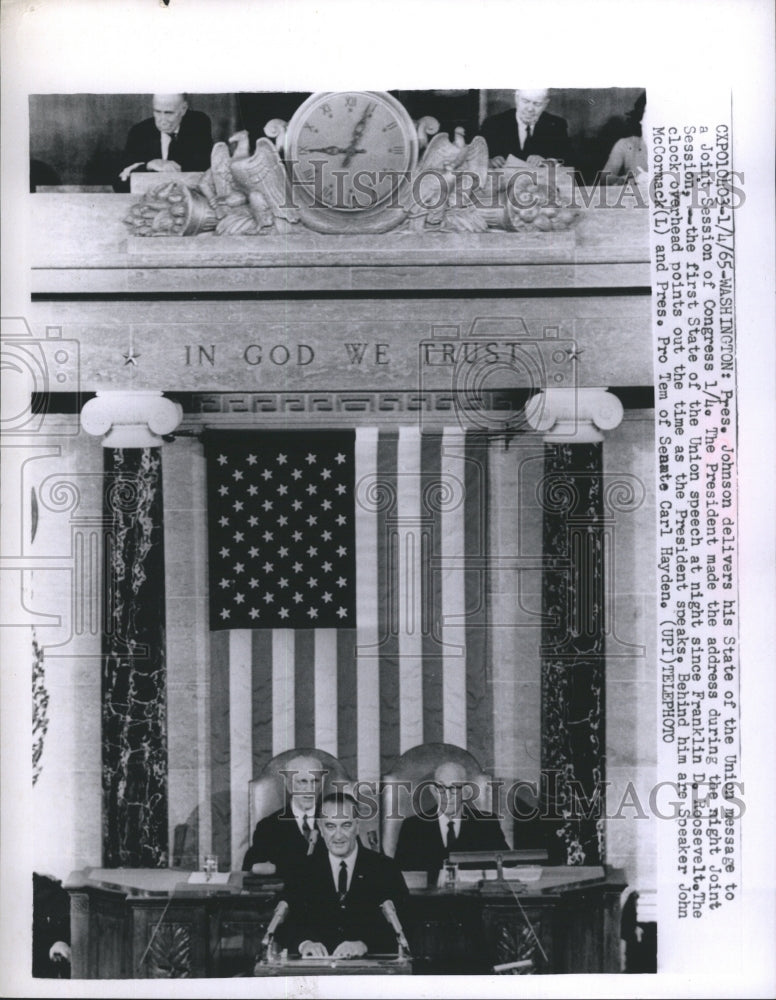 1965 Press Photo Pres. Johnson Delivers His State of the Union Message - Historic Images