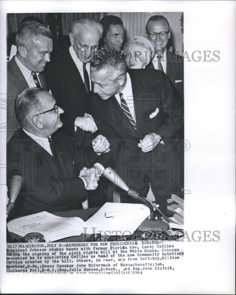 1964 Press Photo President Johnson Shakes Hands With Former Florida Gov. Leroy - Historic Images