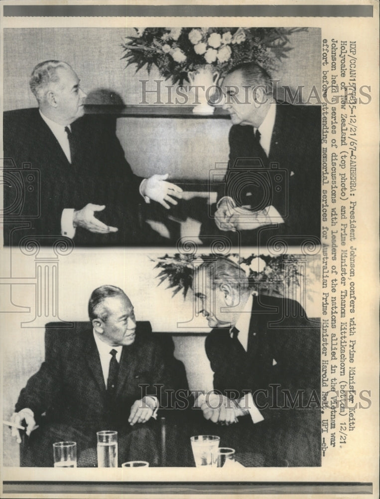 1967 Press Photo President Johnson, Confers with Prime Minister Keith Holyoake - Historic Images