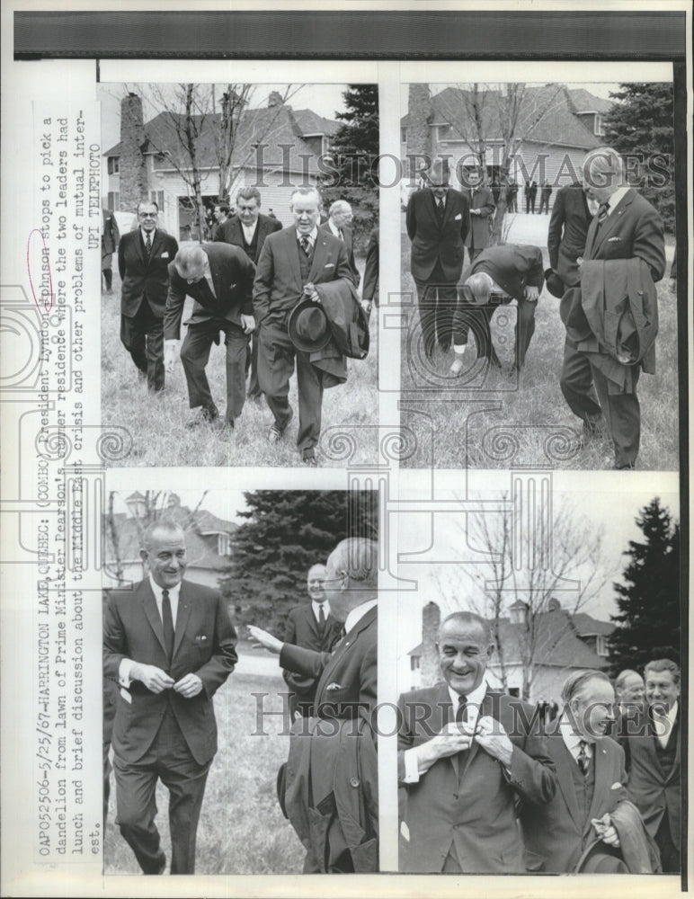 1967 Press Photo President Lyndon Johnson Stops to Pick Dandelion - RSH03997 - Historic Images