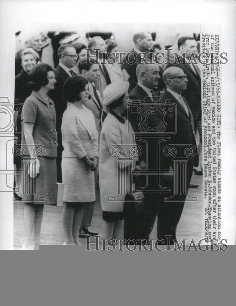 1966 Press Photo The First Family Stands at Attention for The Playing of Nationa - Historic Images