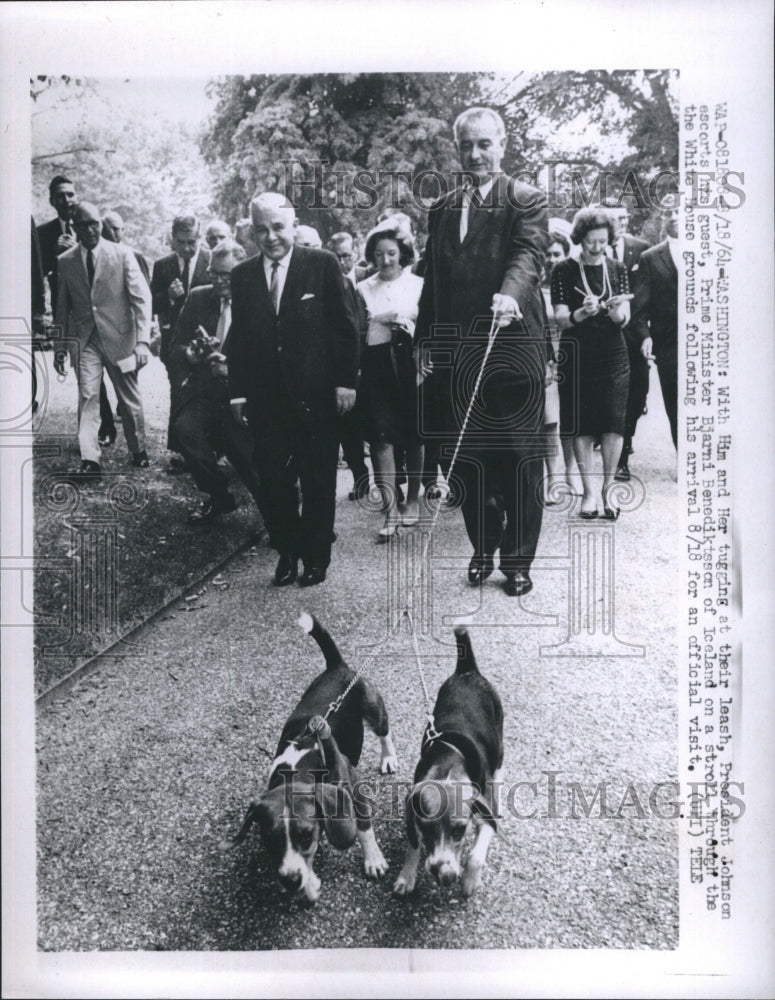 1964 President Johnson Escorts his Guest,Prime Minister Bjarni-Historic Images