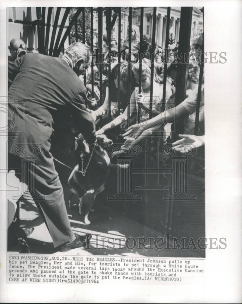 1984 Press Photo President Johnson Pulls Up his Pet Beagles - Historic Images