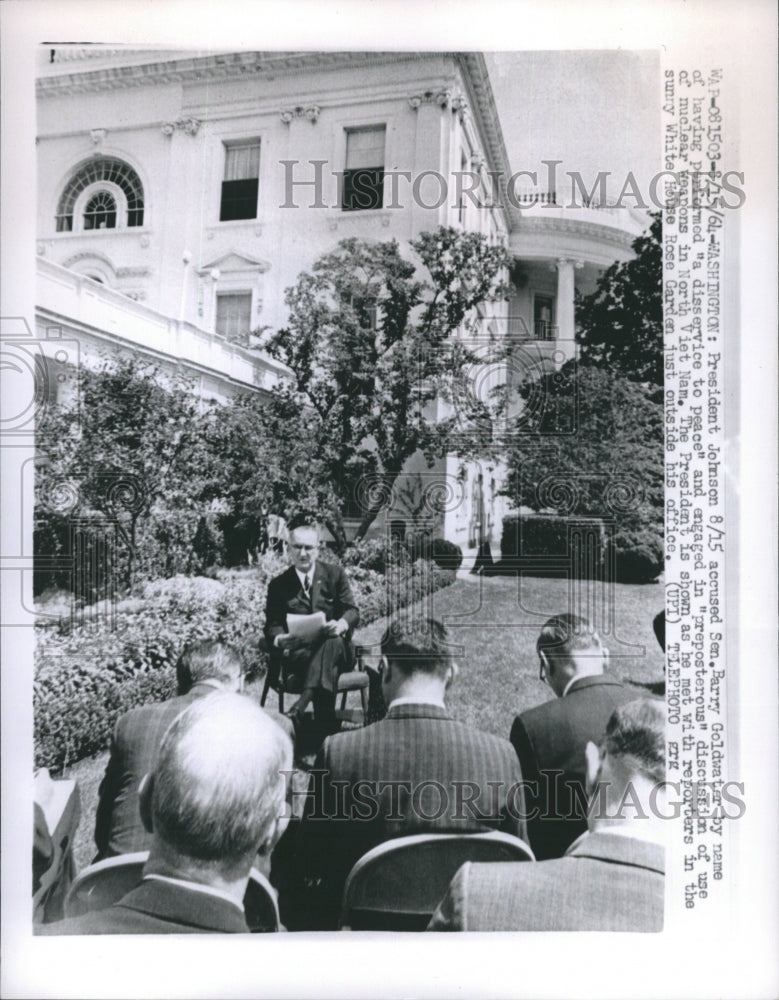 1964 Press Photo President Johnson Accused Sen. Barry Goldwater Name of Having - Historic Images