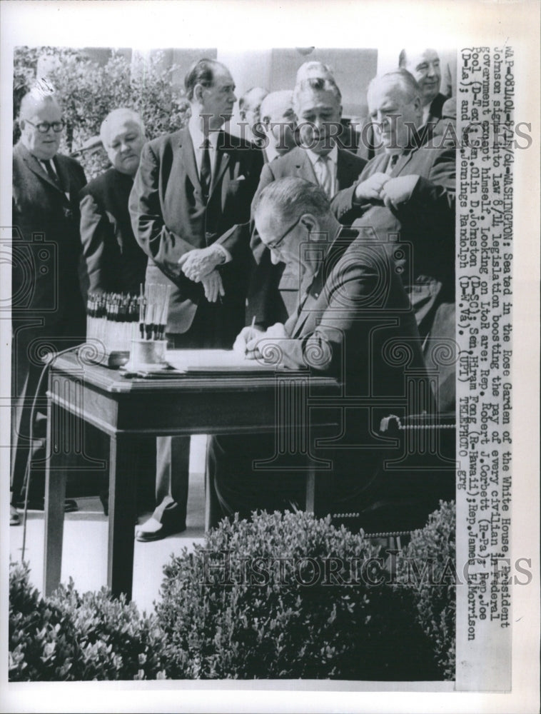 1964 Press Photo President Johnson Seated in the Rose Garden at White House - Historic Images