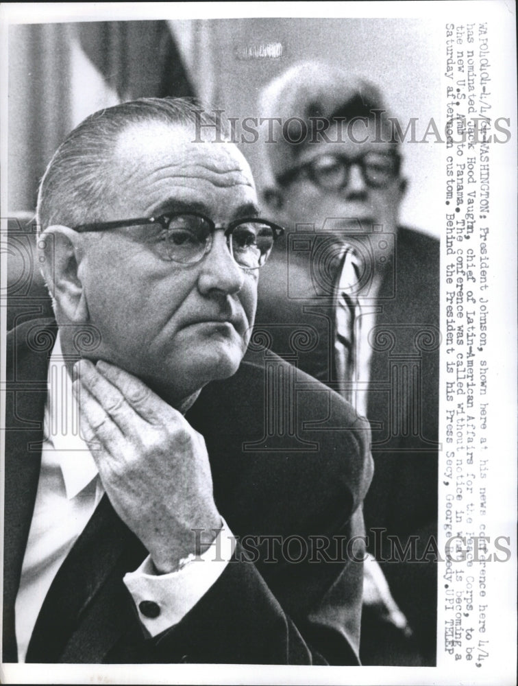 1964 Press Photo President Johnson, Shown Here at his News Conference Here - Historic Images