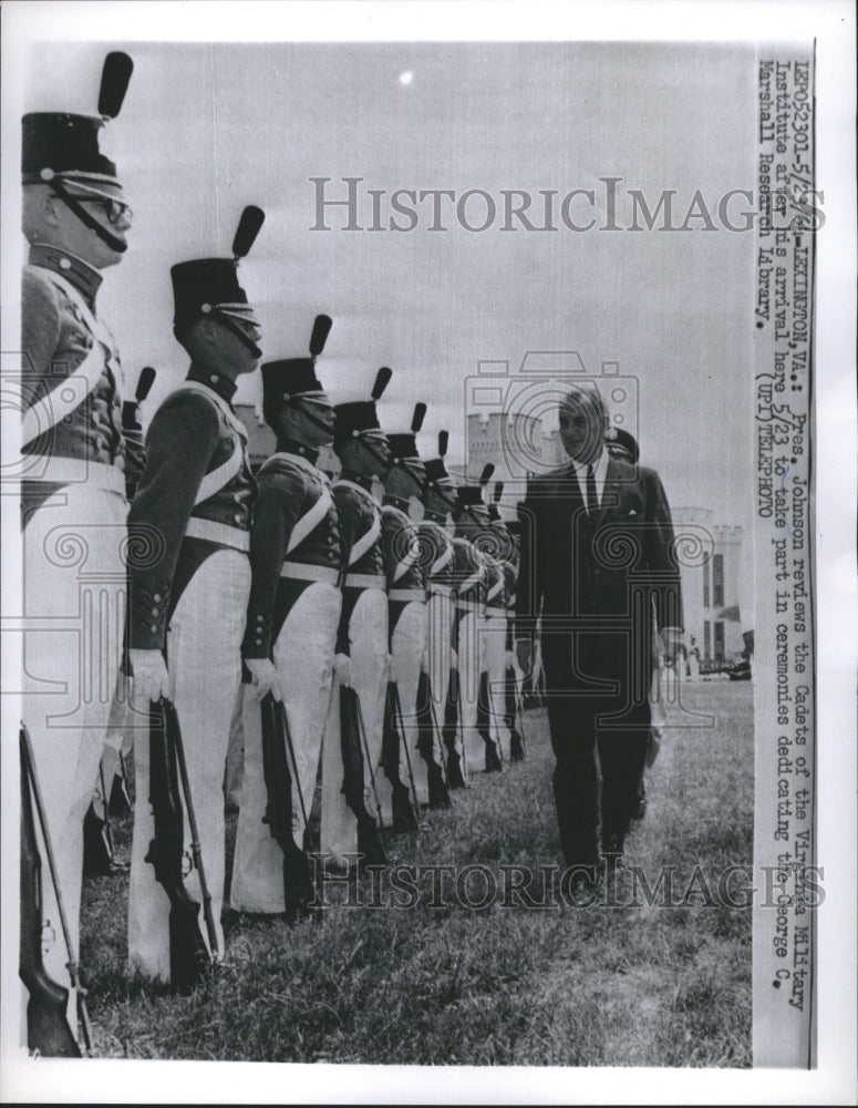 1964 Press Photo pres. Johnson Revies The Gadets of The Virgina Military - Historic Images