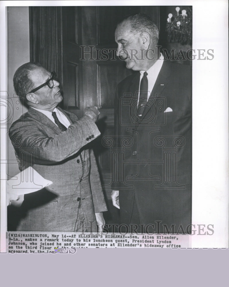 1964 Press Photo Sen. Allen Ellender, Makes Remark today his Luncheon Guset - Historic Images